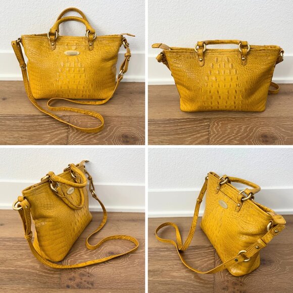 Vintage Brahmin Handbag Purse Crossbody Yellow Mini Arlo Leather Croc Gold - Picture 2 of 14